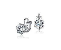 Sterling Silver 14k Gold Plated Cubic Zirconia Solitaire Drop Stud Earrings