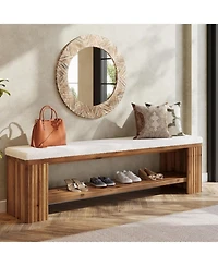 Tribesigns 63" Solid Wood Dining Bench, Farmhouse Upholstered End of Bed Bench with Removable Faux Lambswool Cushion,Indoor Long Entryway Bench