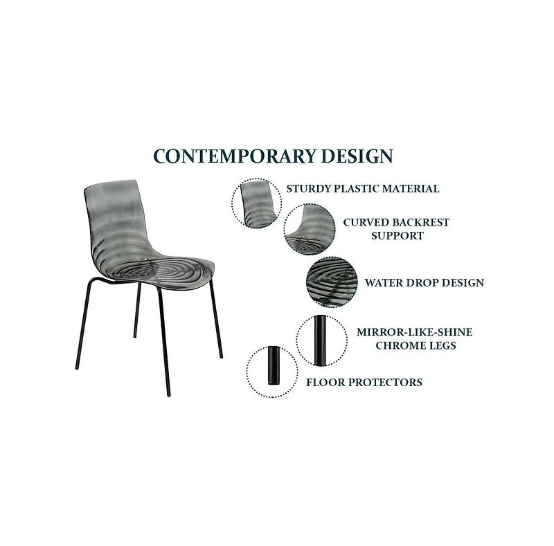 LeisureMod Astor Water Ripple Design Dining Chair Set of 4