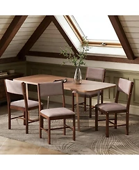 Yiortwo Outdoor Dining Chairs Set of 4 with Linen Fabric Cushioned Seat and Rubberwood Legs