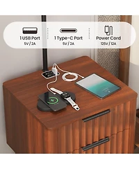 Vlsrka Nightstand with Fisherman s Lamp, Human Sensor Light and Charging Station