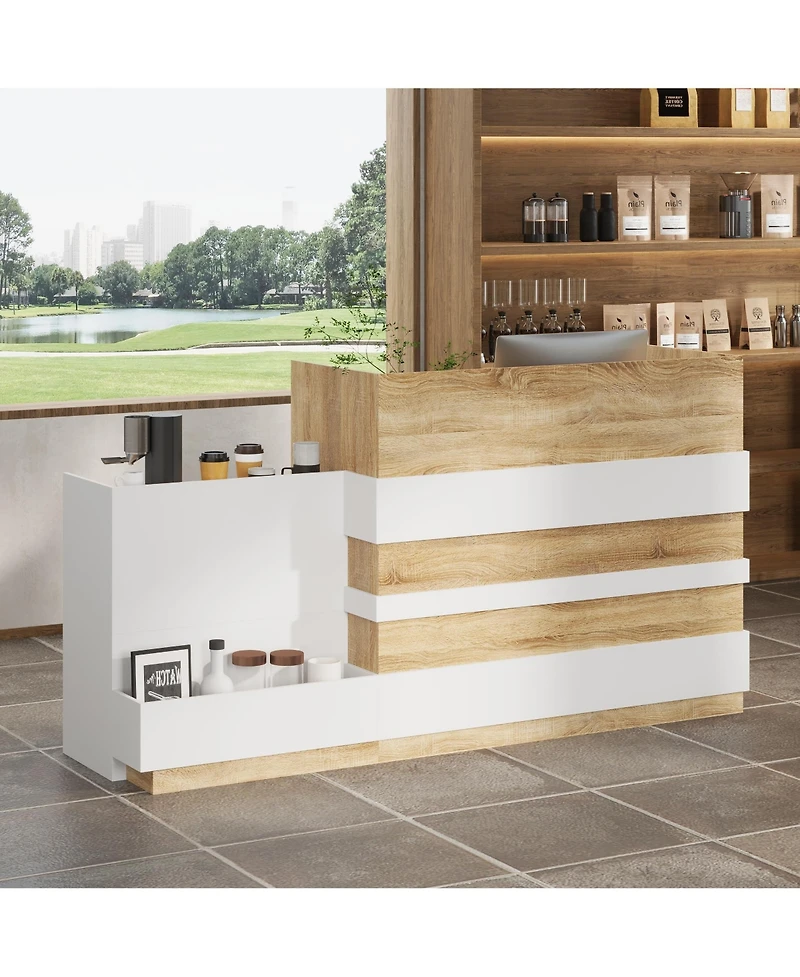 Homsee L-Shaped Reception Desk with Keyboard Tray - Front Desk
