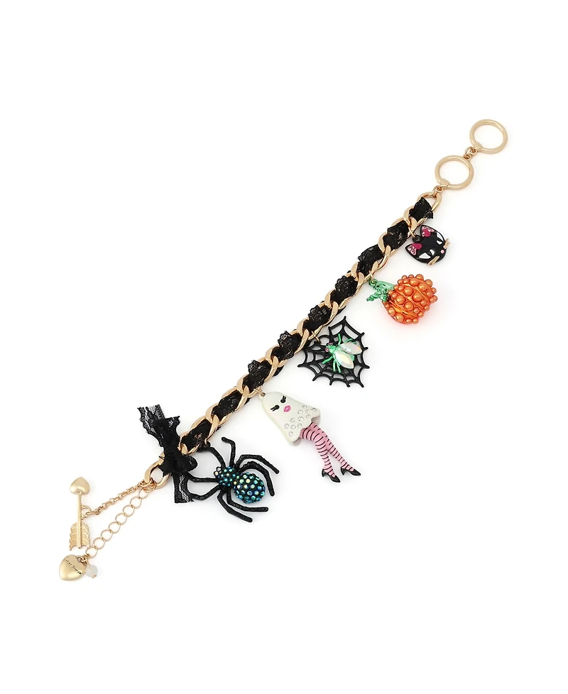 Betsey Johnson Faux-Stone Halloween Ghost Spider Charm Statement Bracelet