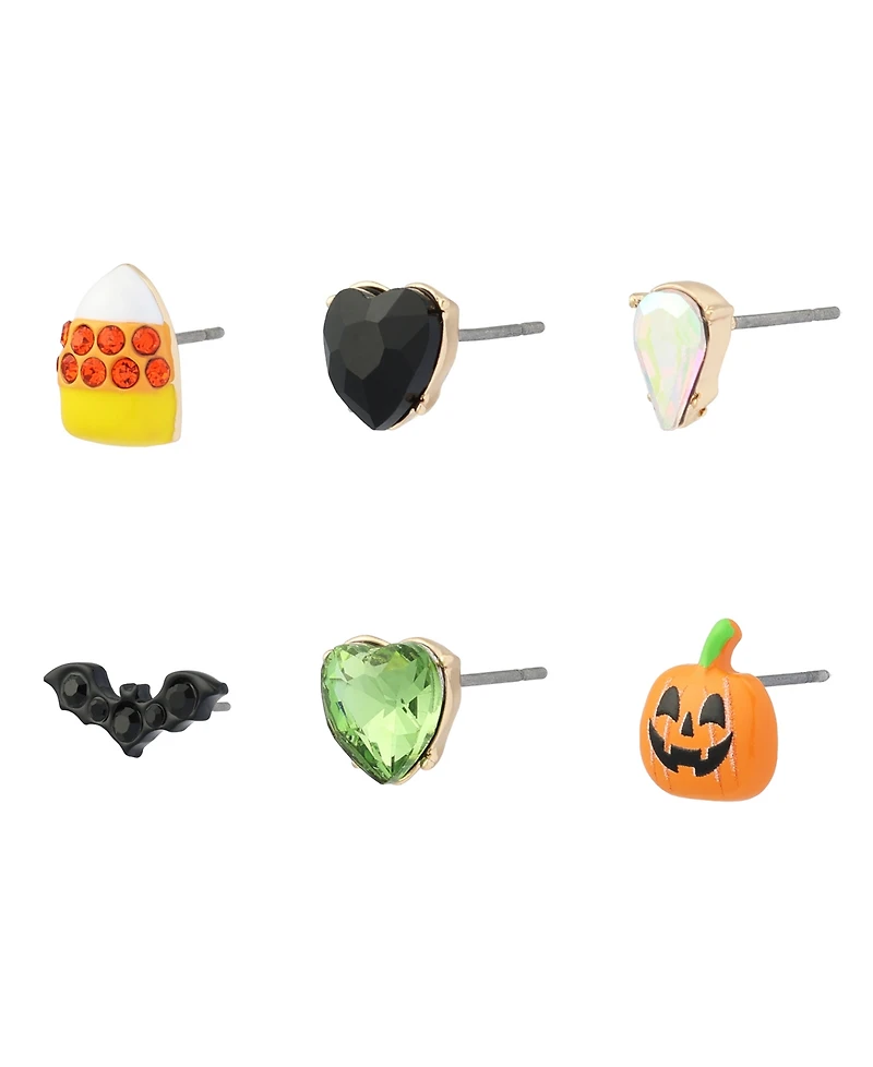 Betsey Johnson Faux-Stone Halloween Pumpkin 6-Piece Stud Earring Set