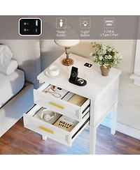 Vlsrka 25.6" H Nightstand with 2 Drawers and Charging Station, Modern Led Bedside Table
