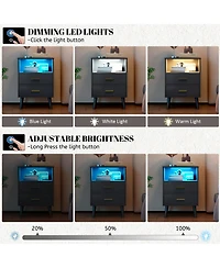 Vlsrka 25.6'' H Nightstand with Hidden Drawer, Charging Station, Usb Ports and Sensor Led Lights, Modern Bedside Table for Bedroom