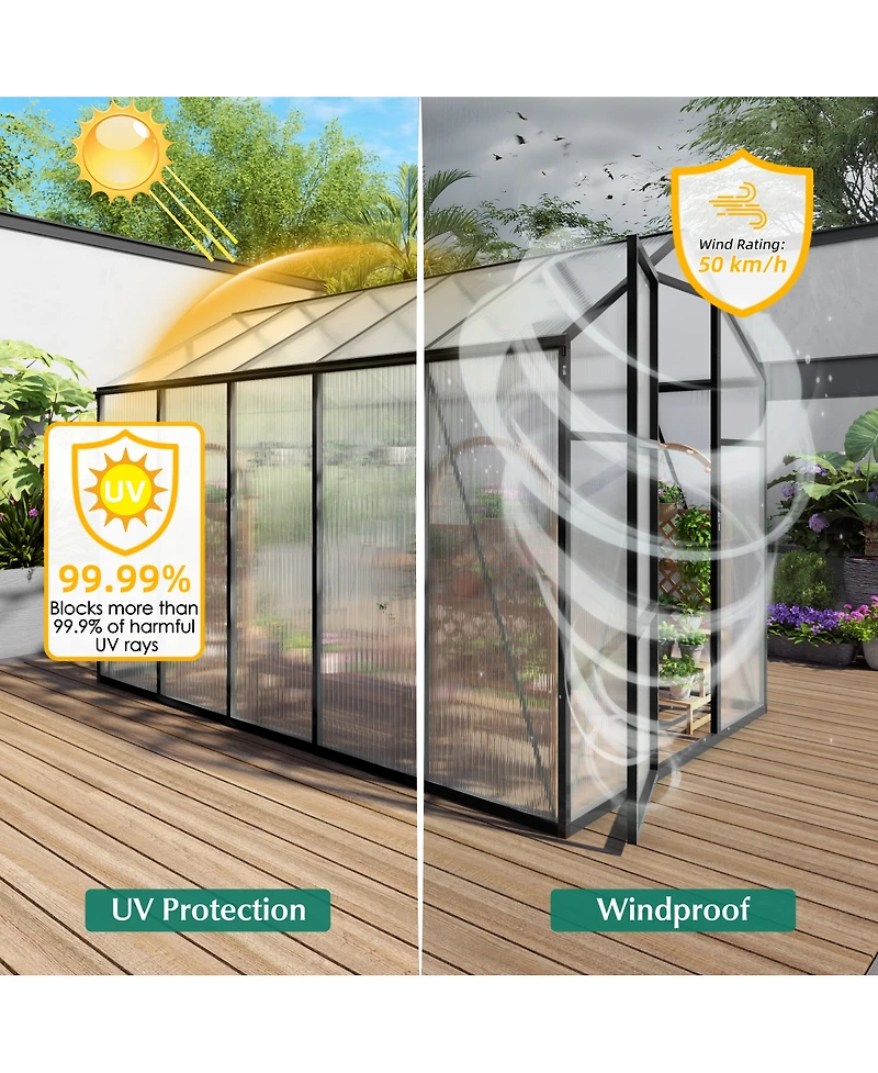 Streamdale Furniture Gain height 6x10 Feet Aluminum Greenhouse with Polycarbonate Panels