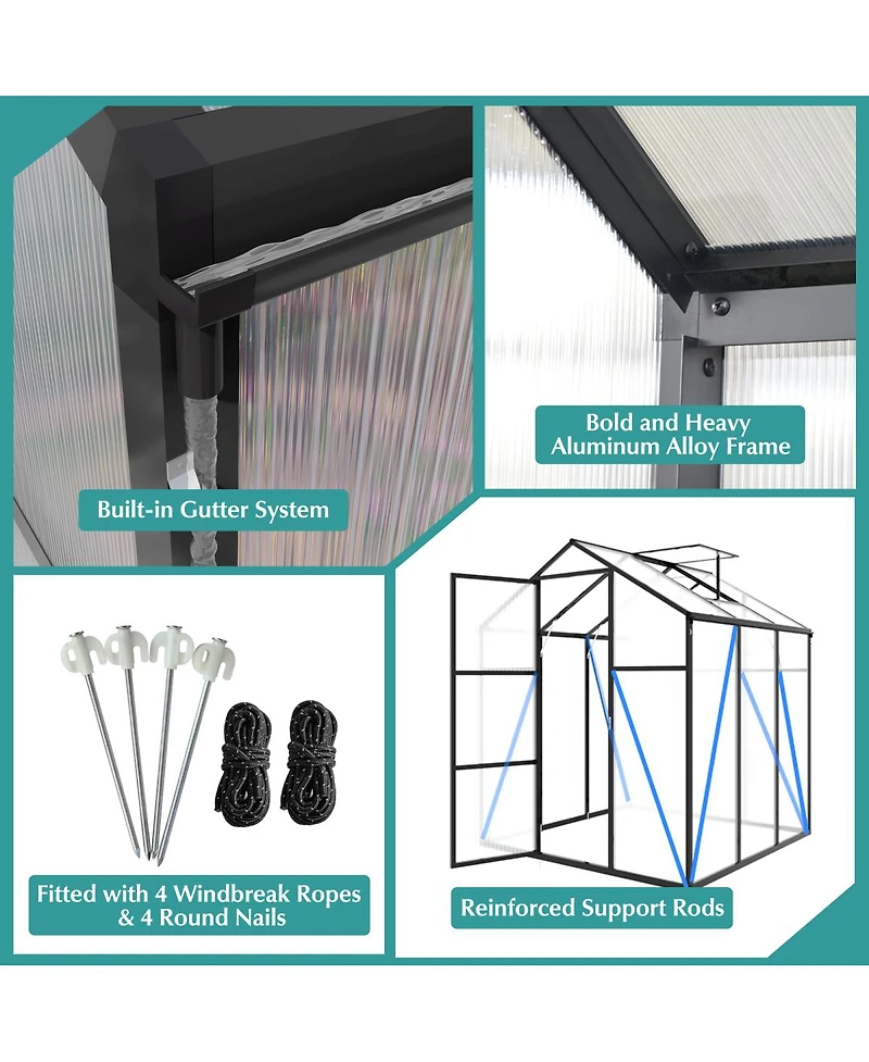 Streamdale Furniture Gain height windproof aluminum greenhouse Polycarbonate Greenhouse Raised Base