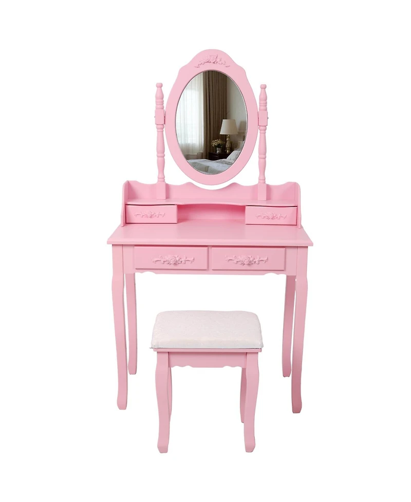 Streamdale Furniture Princess Vanity Desk Set with Mirror and Stool, 4-Drawer Makeup Table