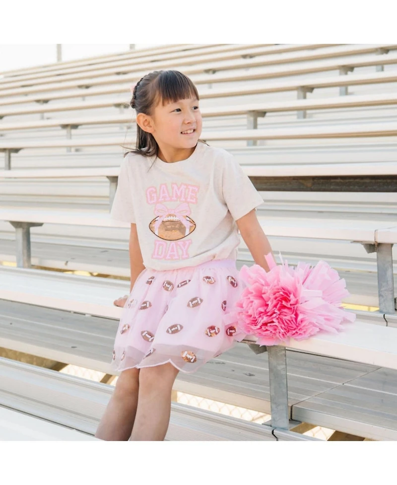 Sweet Wink Little Girls Game Day Sequin Patch Short Sleeve T-Shirt