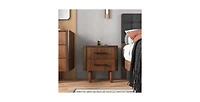 Lucky One Mid Century Solid Wood Walnut Nightstand with 2-Drawer