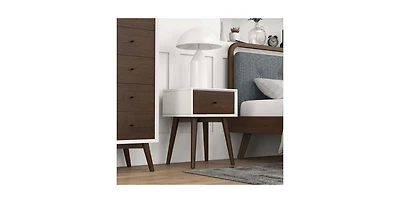 Lucky One 22.5" Width Assembled Mid Century Nightstand 1-Drawer Solid Wood