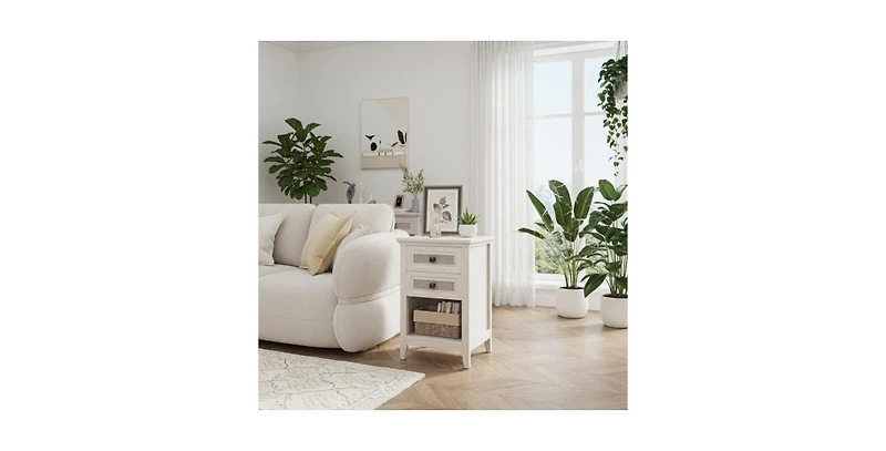 Lucky One 17.7"W Rattan Boho Nightstand with 2-Drawer Shelf