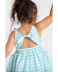 Florence Eiseman Big Girls 7-8 Gingham Linen Look Dress With Flowers