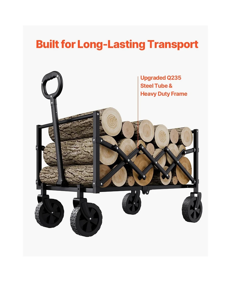 Vevor Folding Wagon Cart, Collapsible Folding Garden Cart w/ Shade Beach Utility