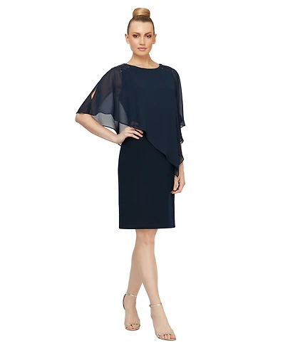 Sl Fashions Women's Embellished Overlay Shift Dress