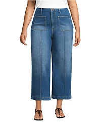Lands' End Women's Recover Denim High Rise Patch Pocket Extra Wide Leg Crop Jeans