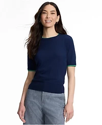 Lands' End Women's Double Trim Cotton Crew Neck Tee Sweater