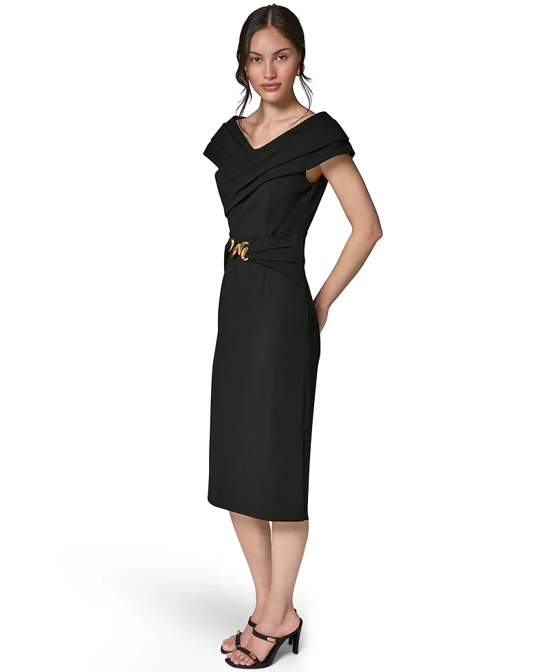 Donna Karan New York Women's Portrait Neck Sheath Midi Dress With Hardware