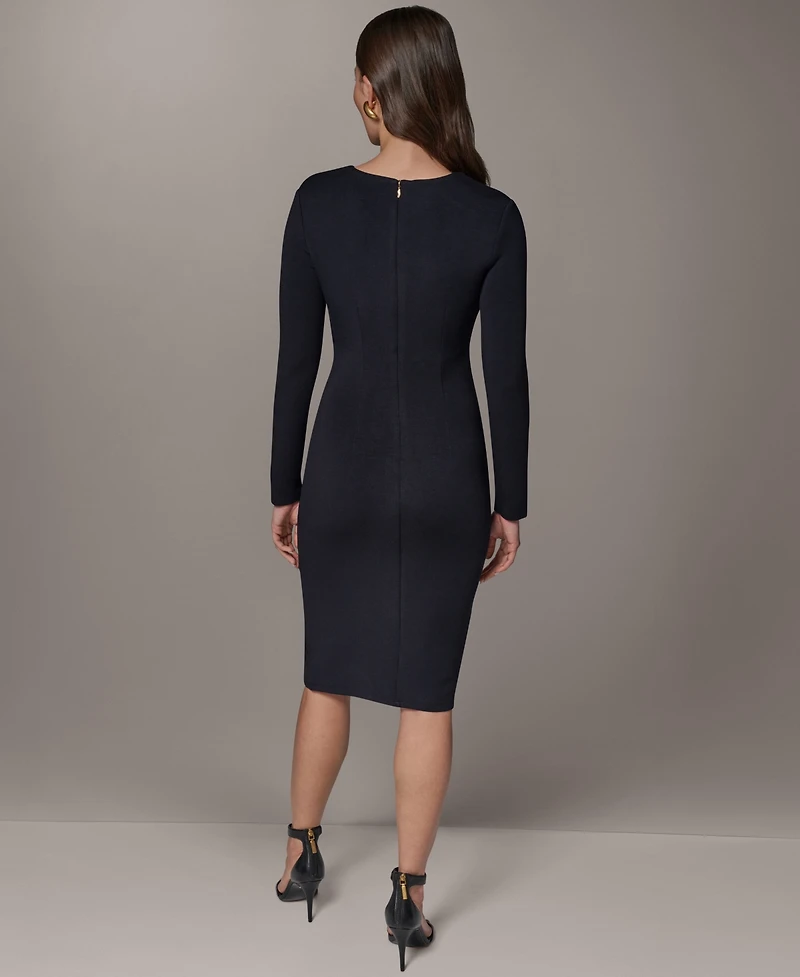 Donna Karan New York Women's Long-Sleeve Asymmetrical Neck Sheath Dress