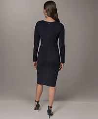 Donna Karan New York Women's Long-Sleeve Asymmetrical Neck Sheath Dress