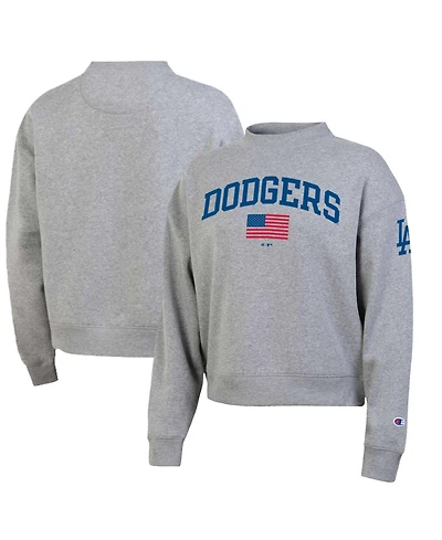 Champion Women's Heather Gray Los Angeles Dodgers Americana Triumph Fleece Tri-Blend Sweatshirt