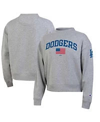 Champion Women's Heather Gray Los Angeles Dodgers Americana Triumph Fleece Tri-Blend Sweatshirt