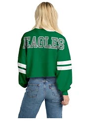 Spirit Jersey Women's Kelly Green Philadelphia Eagles Oversized Cropped Stripe Long Sleeve T-Shirt