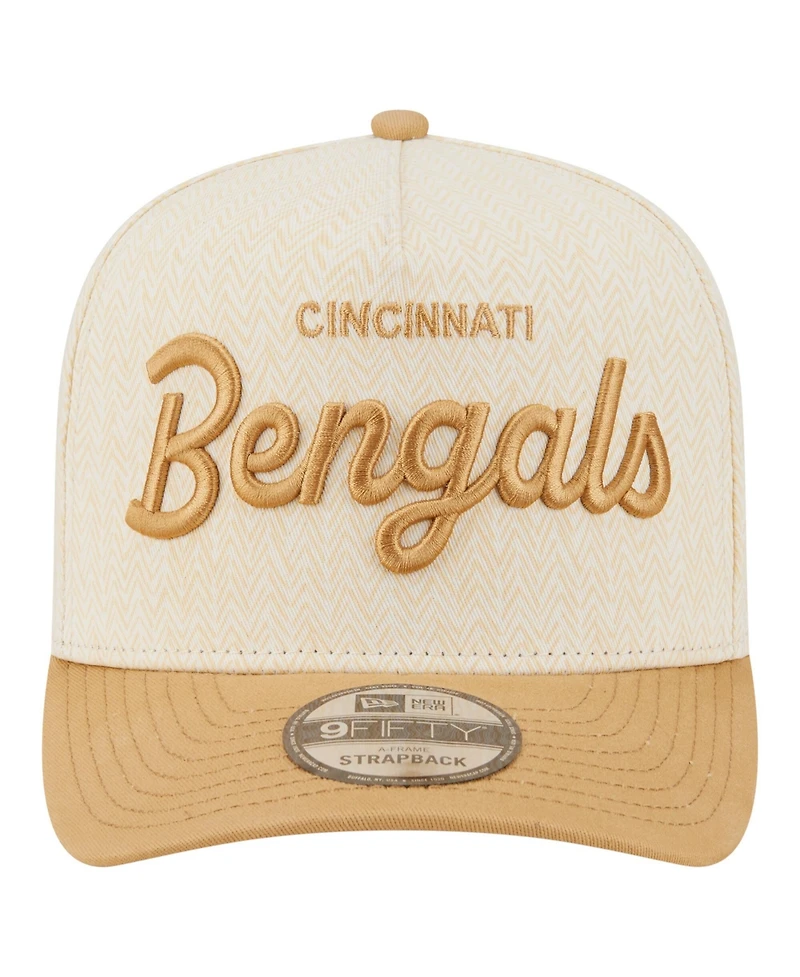 New Era Men's Cream Cincinnati Bengals Herringbone 9FIFTY A-Frame Snapback Hat