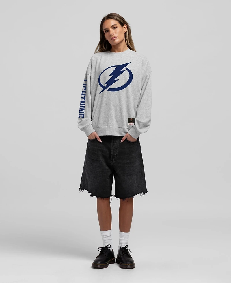 Mitchell & Ness Women's Heather Gray Tampa Bay Lightning Core 3-Hit Oversized Sweatshirt