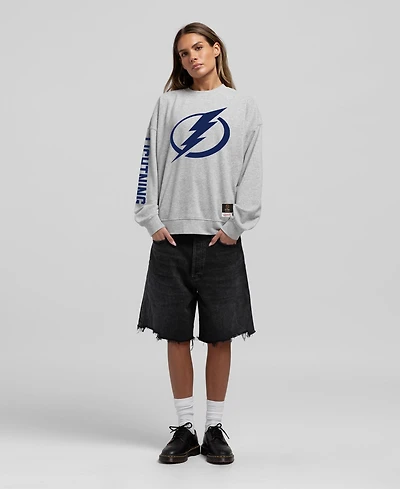 Mitchell & Ness Women's Heather Gray Tampa Bay Lightning Core 3-Hit Oversized Sweatshirt