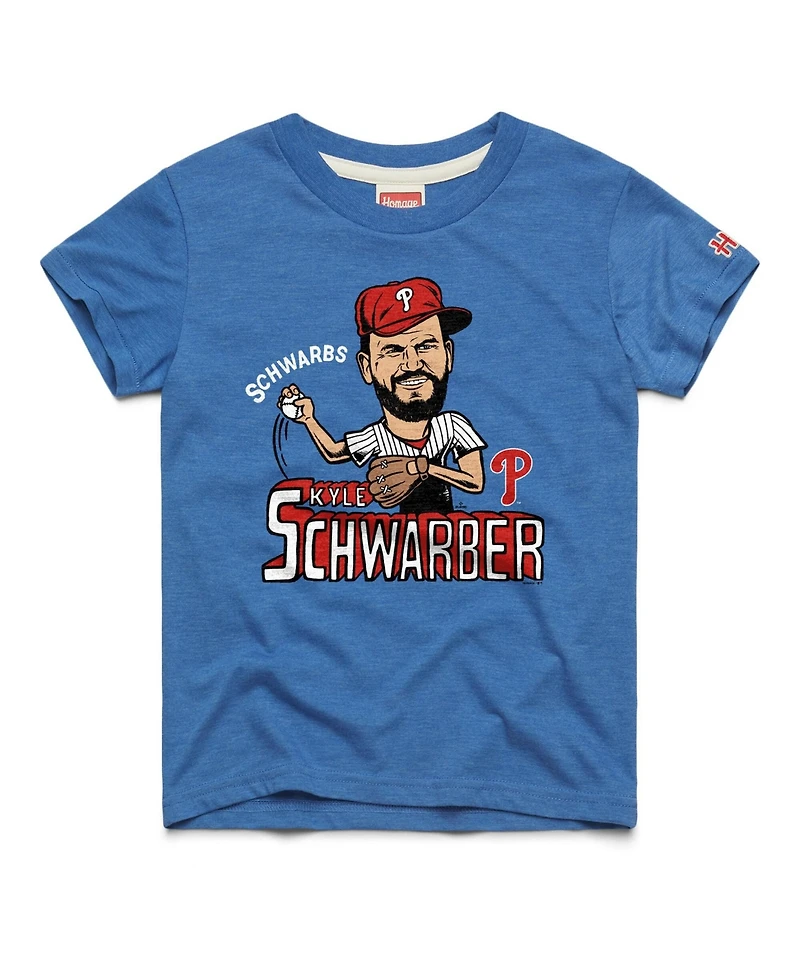 Homage Big Boys and Girls Kyle Schwarber Royal Philadelphia Phillies Caricature Tri-Blend T-Shirt