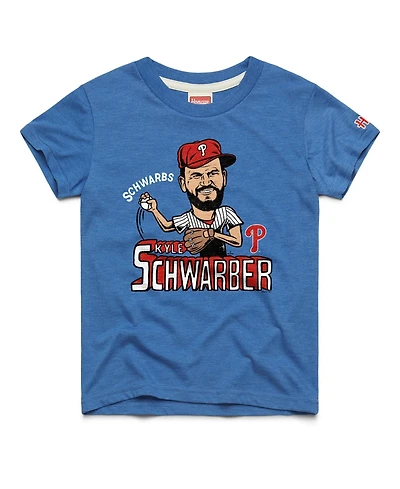 Homage Big Boys and Girls Kyle Schwarber Royal Philadelphia Phillies Caricature Tri-Blend T-Shirt
