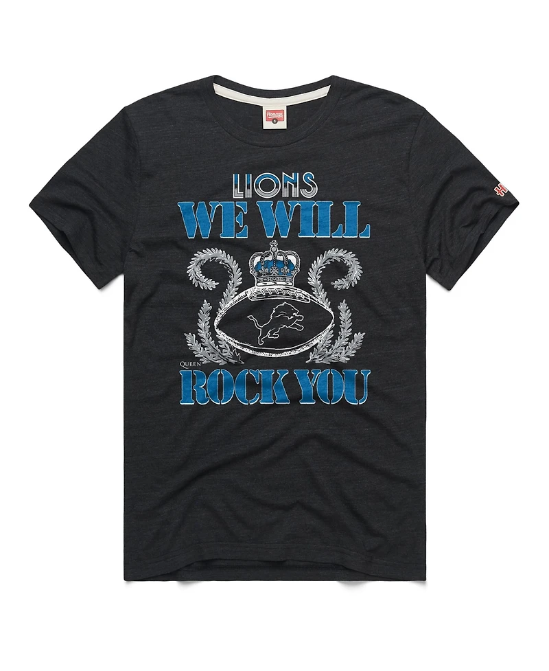 Homage Men's and Women's Charcoal Detroit Lions 2026 Nfl Schedule Queen Tri-Blend T-Shirt