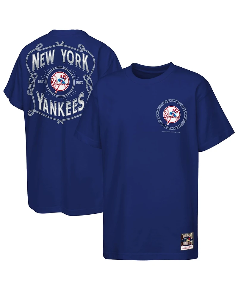 Mitchell & Ness Big Boys and Girls Navy New York Yankees Cooperstown Rodeo Rope T-Shirt