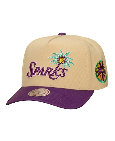 Mitchell & Ness Men's and Women's Khaki/Purple Los Angeles Sparks Pro Pinch Snapback Hat