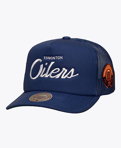 Mitchell & Ness Men's Navy Edmonton Oilers Head Coach Trucker Adjustable Hat