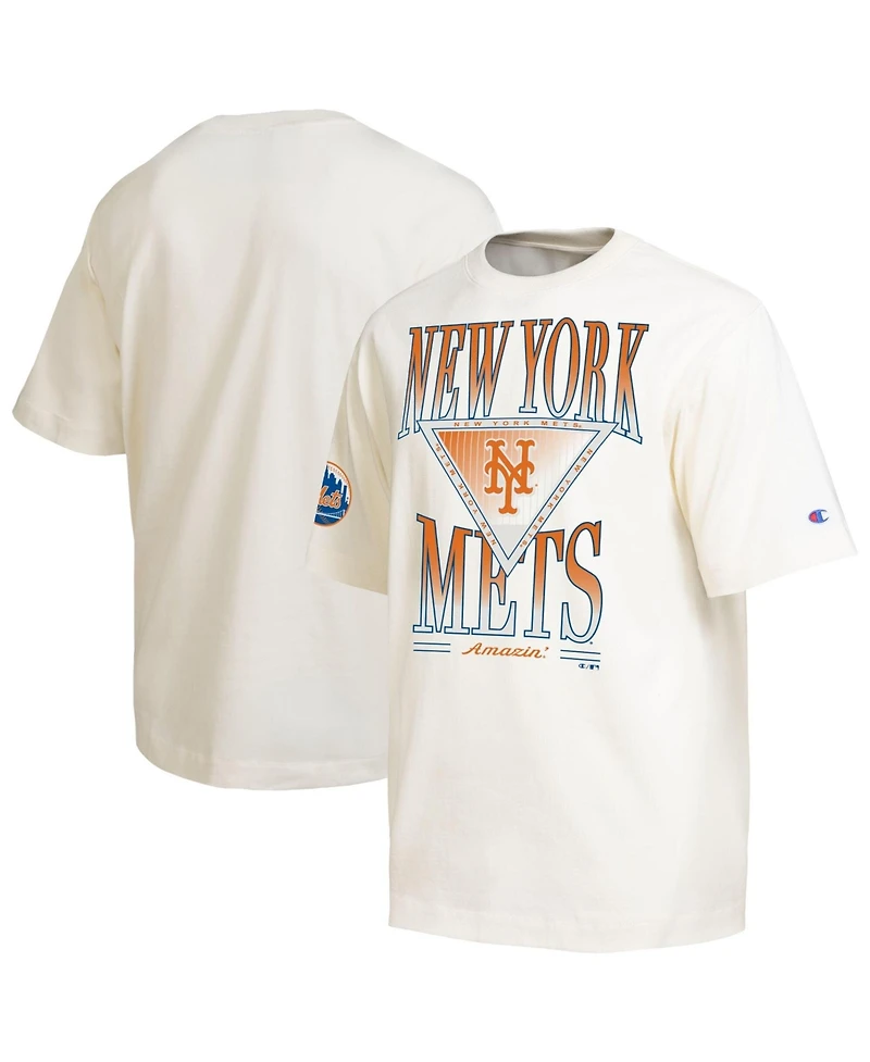 Champion Men's Cream New York Mets Traditions Two Locations T-Shirt