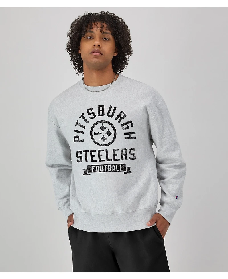Champion Men's Heather Gray Pittsburgh Steelers Reverse Weave Fleece Pullover Sweatshirt
