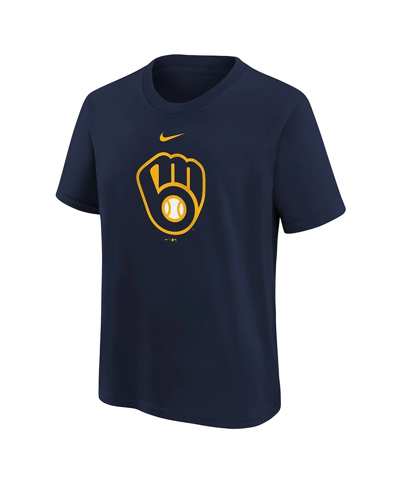 Nike Big Boys and Girls Navy Milwaukee Brewers Large Logo T-Shirt