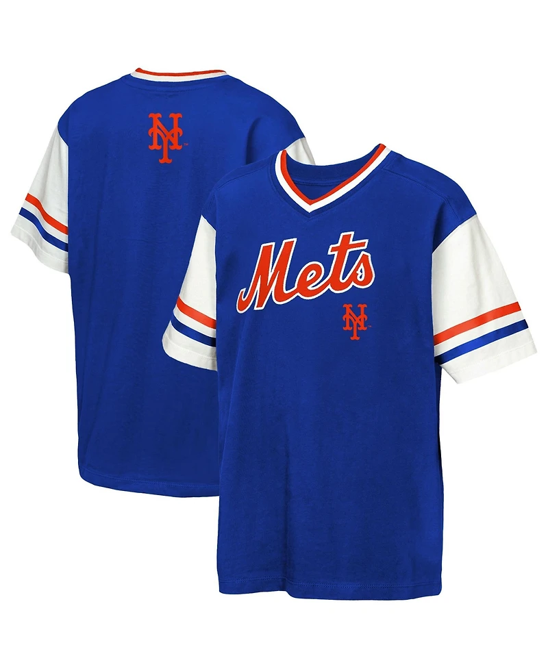 Outerstuff Big Boys and Girls Royal New York Mets League Base Runner Ringer T-Shirt