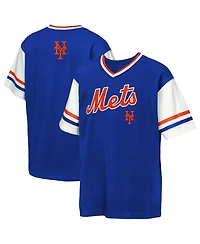 Outerstuff Big Boys and Girls Royal New York Mets League Base Runner Ringer T-Shirt