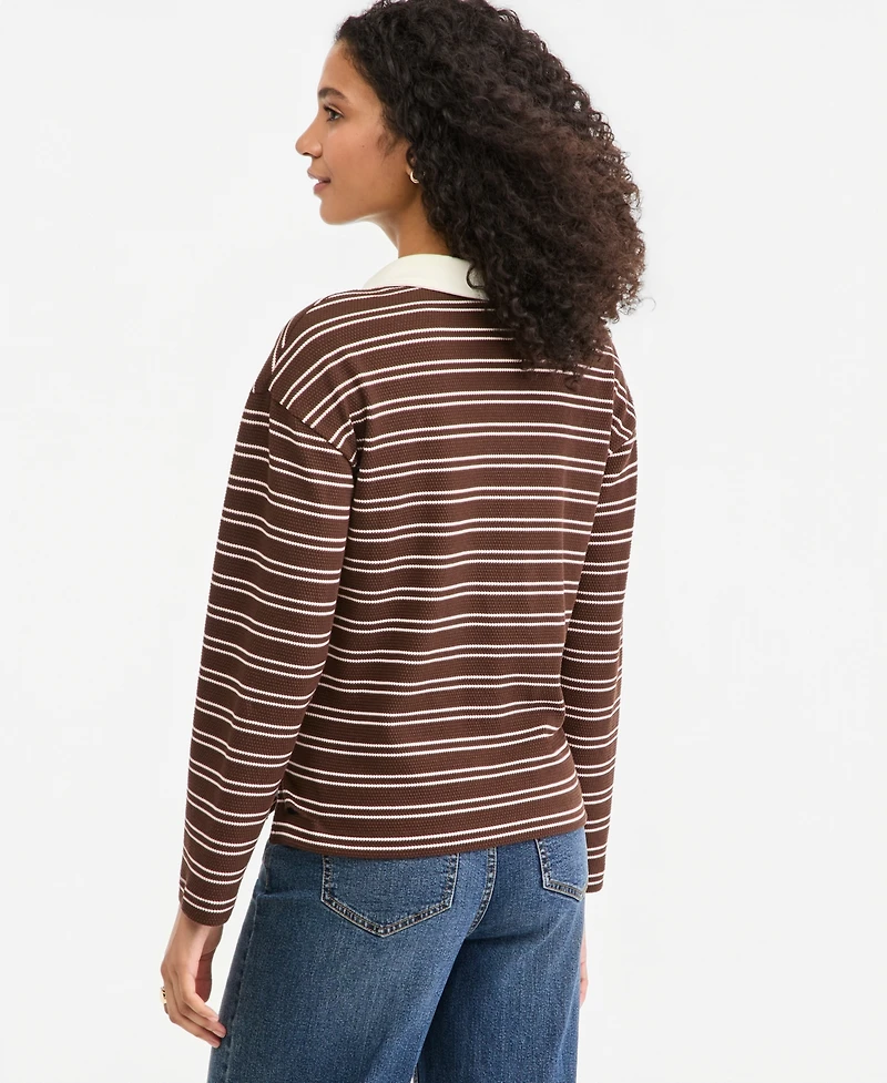 On 34th Women's Stripe Pique Long-Sleeve Polo Shirt, Macy's Exclusive