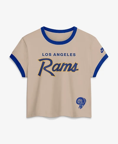 Nike Women's Cream Los Angeles Rams Rewind Ringer Mod Cropped T-Shirt