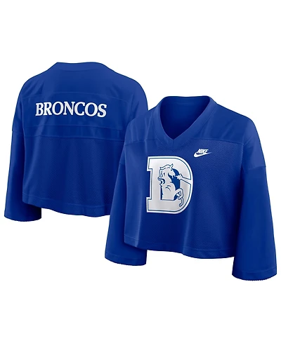 Nike Women's Royal Denver Broncos Rewind Cropped Mesh Dri-fit Fashion Jersey