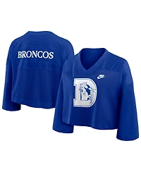 Nike Women's Royal Denver Broncos Rewind Cropped Mesh Dri-fit Fashion Jersey