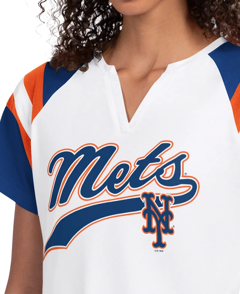 Starter Women's White New York Mets Game On Notch Neck Raglan T-Shirt