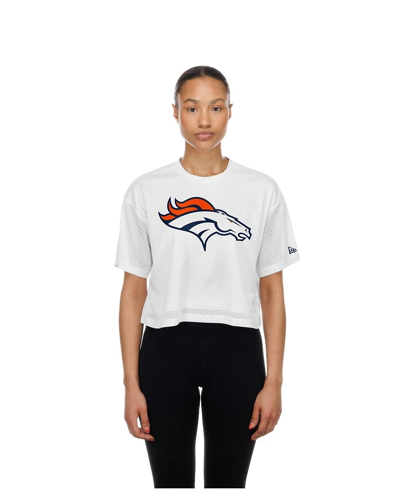 New Era Women's White Denver Broncos Summer Mesh Cropped Boxy T-Shirt