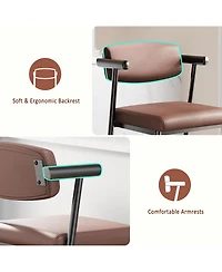homfan Set of 2 Counter Height Bar Stools, Upholstered Pu Leather Chairs with Back and Armrests, Metal Base, Footrest