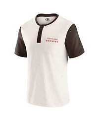 Darius Rucker Collection by Fanatics Men's Cream Cleveland Browns Henley Color Block Slub Pocket T-Shirt